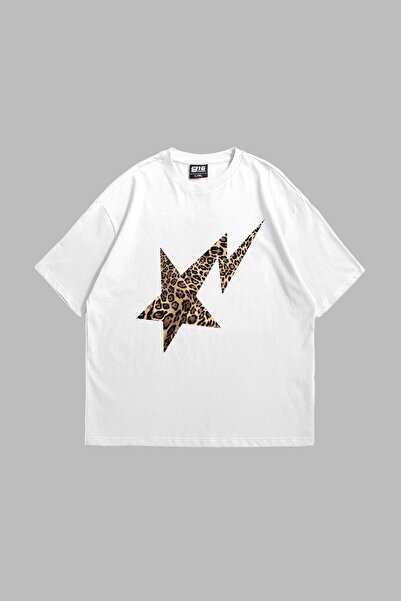 Tarzsokak Leopard Falling Star Oversize Unisex Alb