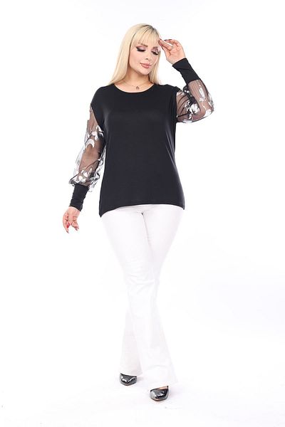 modayız Black Flexible Plus Size Blouse 18B-2503