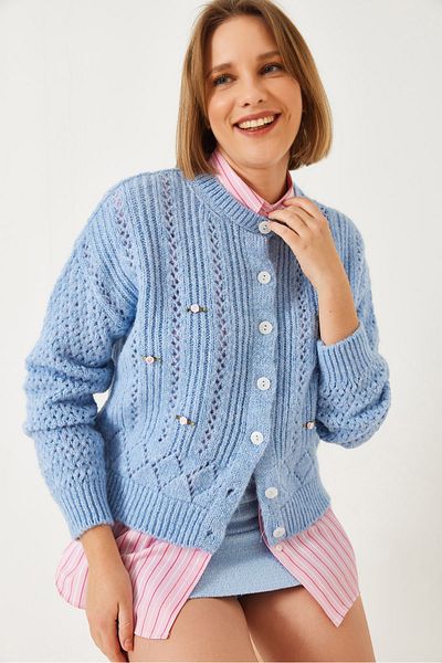 Bianco Lucci Women's Openwork Floral Knitwear Cardigan 20246904