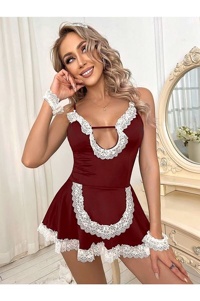 DOSESA Costum de noapte sexy burgundy