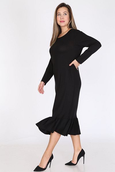 modayız Black Long Sleeve Plus Size Dress 12d-0788