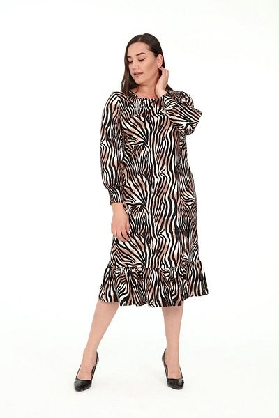 modayız Φόρεμα με βολάν με σχέδιο Zebra Plus Size 15d-1912