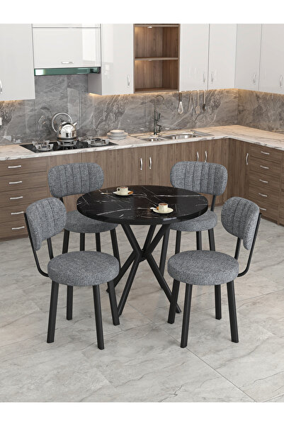 Mygusi Azra 90cm Bendir Mutfak Masası, Mutfak Masası Takımı, Yemek Masası, 4 ...