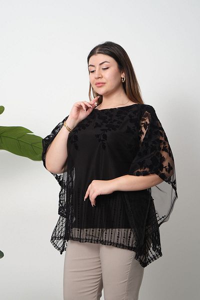 modayız Μαύρη Μπλούζα Plus Size 30A-2557