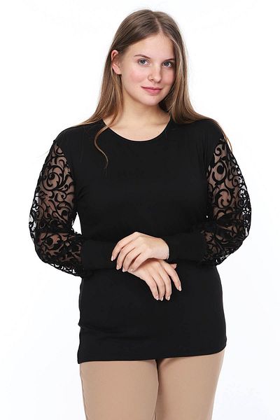 modayız Flocked Sleeve Plus Size Blouse 18a-0848