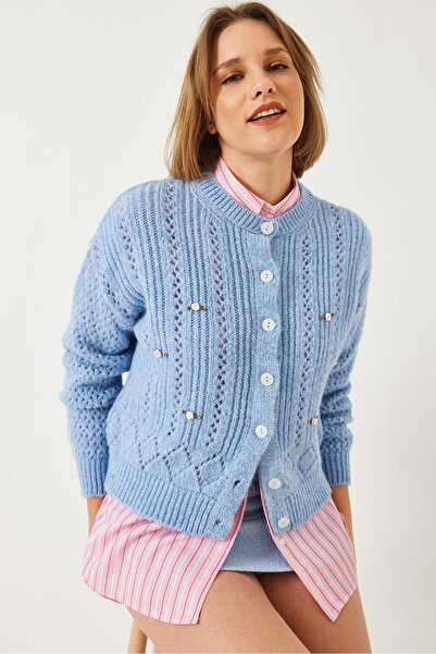 Bianco Lucci Women's Openwork Floral Knitwear Cardigan 20246904