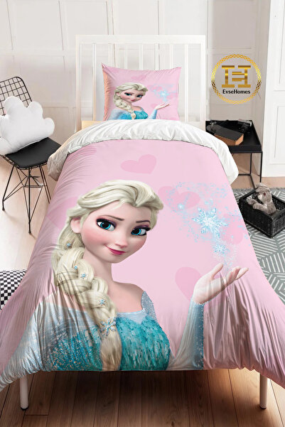 EVSEHOMES DİJİTAL BASKI PEMBE KALPLİ ELSA NEVRESİM TAKIMI