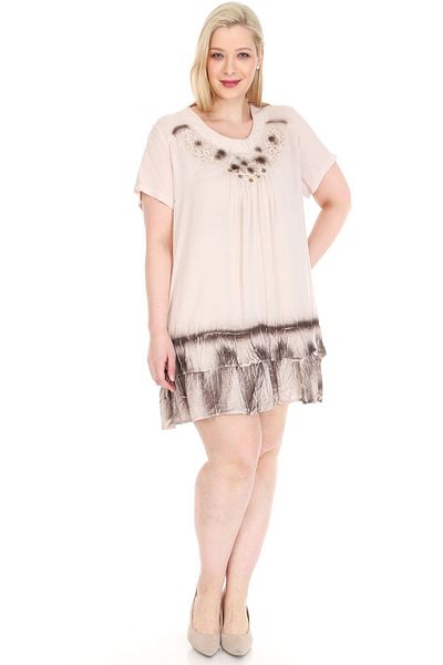 modayız Μπεζ Μπλουζάκι Μπλουζάκι Plus Size Φόρεμα 20y-0925