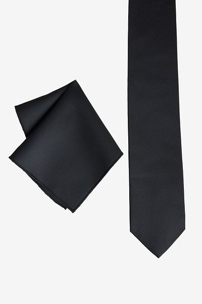 ALTINYILDIZ CLASSICS Men's Black Silk Fabric Tie-Handkerchief Set