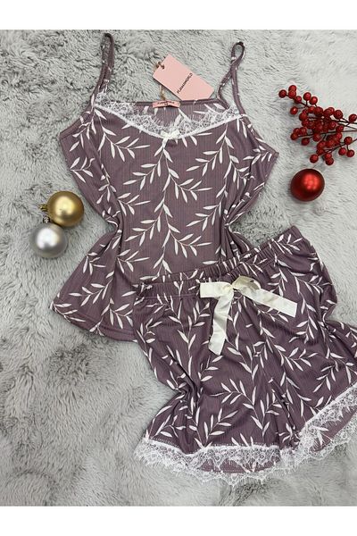 pijamaworld Yazlikh Soft Fabric Rope Strap Shorts Pajama Set