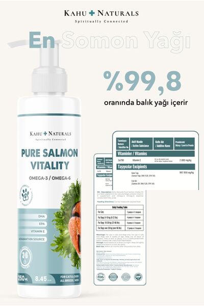 Kahu Naturals Spiritually Connected Pure Salmon Vitality, Norveç Somon Balık Yağı, Omega 3 Ve 6, E Vitamini, Kedi Ve Köpek, 250 ml