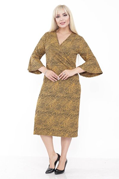 modayız Flounce Sleeve Patterned Plus Size Dress 30A-2239
