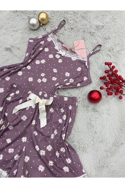 pijamaworld Yazlikh Soft Fabric Rope Strap Shorts Pajama Set