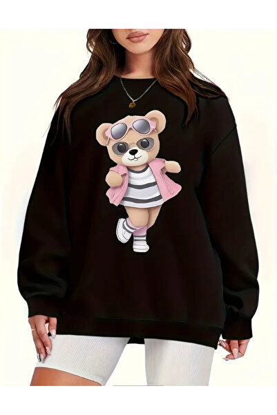 Marco Fresco Hanorac unisex cu imprimeu de urs ornamentat