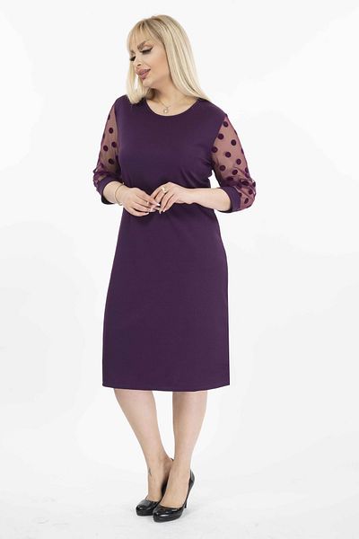 modayız Polka Dot Flocked Sleeve Plus Size Dress 15b-2037