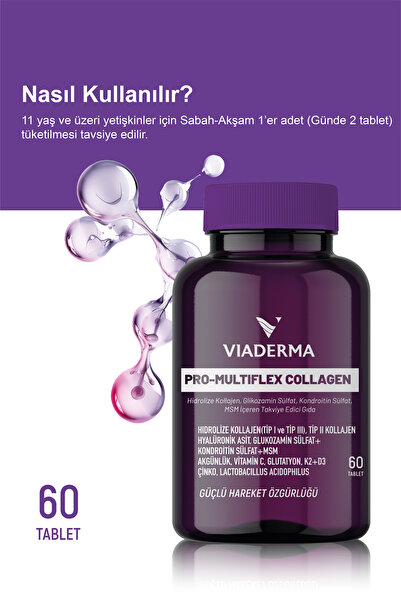 Viaderma Pro-multiflex Kolajen Tablet 60 Adet - Tip 1,2,3, Glukozamin, Kondroitin, Çinko ile Cilt ve Eklem...