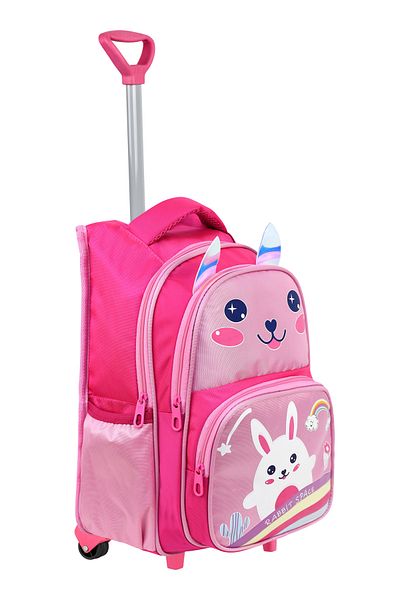 Çanta Trend Imprimat iepure roz cu racletă, spate ortopedic, ghiozdan pentru școală primară + cutie de prânz