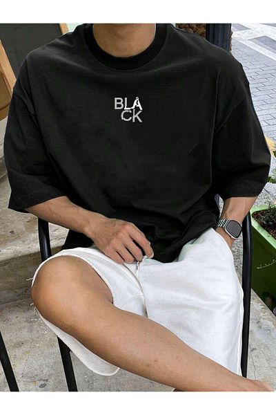 DEEPSENCE Men's Oversize Black Printed Black T-Shirt
