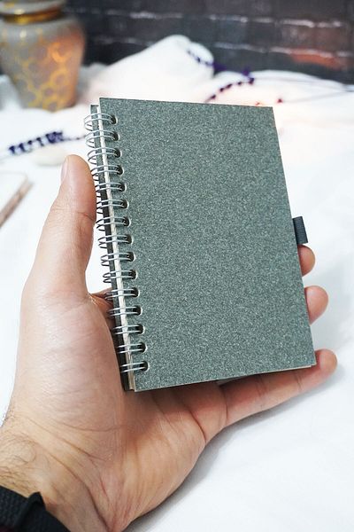 markcat 14X9 cm Grey Lined Mini Notebook - Spiral Pocket - Notepad - Memo Pad