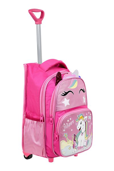 Çanta Trend Unicorn roz imprimat cu racletă, spate ortopedic, ghiozdan pentru școală primară + cutie de prânz