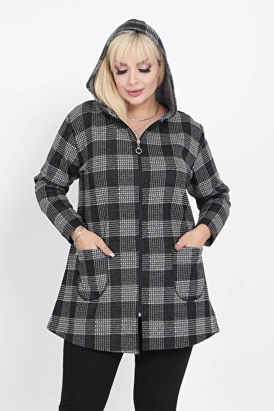 modayız Plus Size Pocket Hooded Cardigan 15C-2219