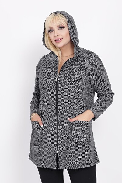 modayız Plus Size Pocket Hooded Cardigan 29C-2226