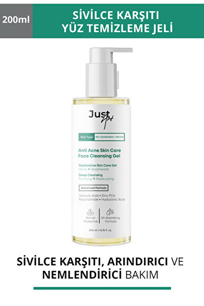 Just Art Akne Sivilce Siyah Nokta Karşıtı Arındırıcı Günlük Yüz Temizleme Jel...