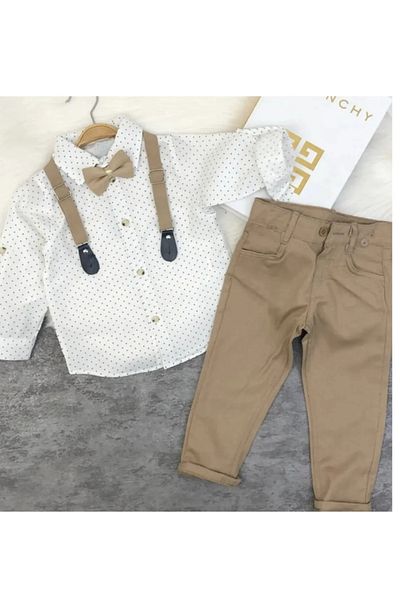 Terry Boy's Oxford Patterned Shirt and Bow Tie Pants Set