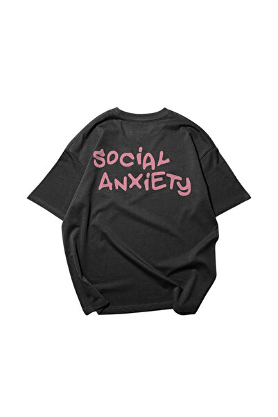 SVART WEAR Anxietate socială Roz cu imprimeu supradimensionat Unisex Negru tr...
