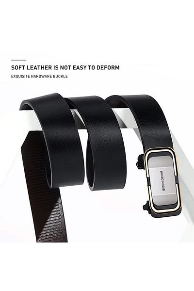 BISON DENIM Men's Leather New York Belt with Hidden Mechanism