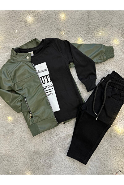 BERNEO طقم بنطال وبلوزة مع سترة جلدية للأولاد