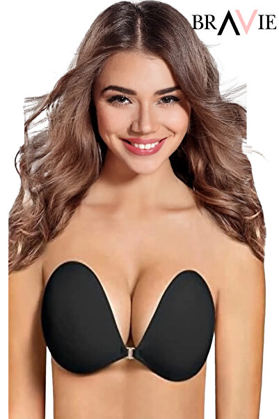 Bravie Дамски двоен подплатен сутиен без презрамки от микрофибър, силикон, черен, 1313