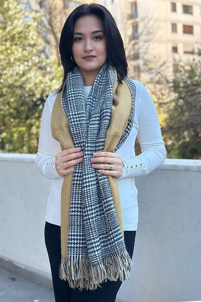 novon Plaid Patterned Wool Textured Double Sided Scarf Shawl