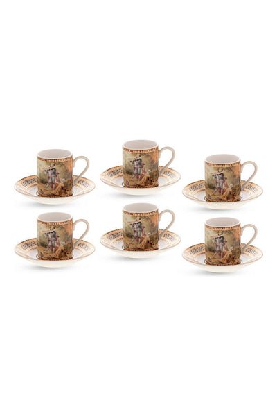 Dania 12-Piece Turkish Coffee Cup And Saucer Set Gold/White/Clear 5x5x6cm