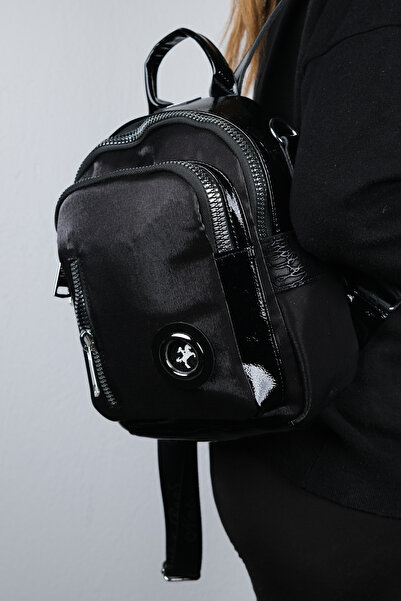 Luvi Straw Siyah Simli Kadın Sırt Çantası