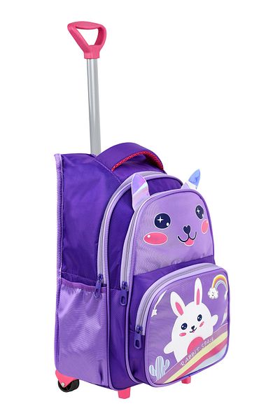 çantamgelsin Purple Rabbit Printed with Rickshaw, Orthopedic Back Feature, Primary School Bag + Lunch Box