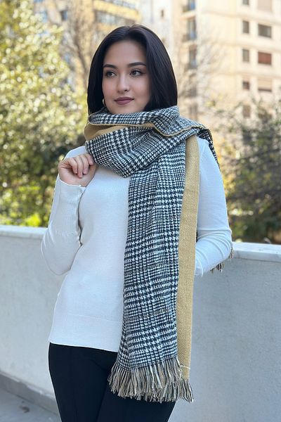 novon Plaid Patterned Wool Textured Double Sided Scarf Shawl