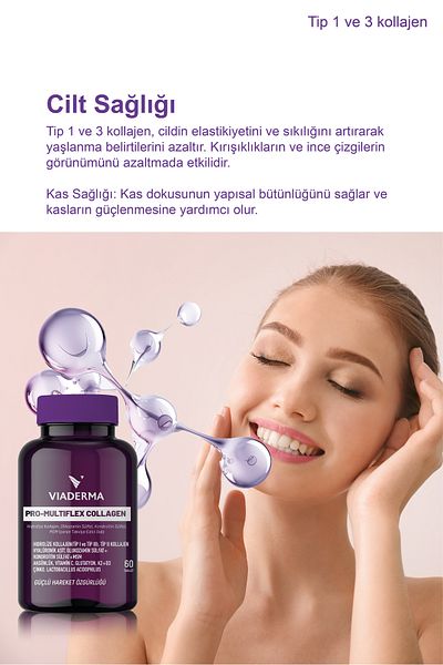Viaderma Pro-Multiflex Collagen Collagen Tablet Type1 Type2 & Type3 Glucosamine Chondroitin Sulfate Zinc 60 Pieces
