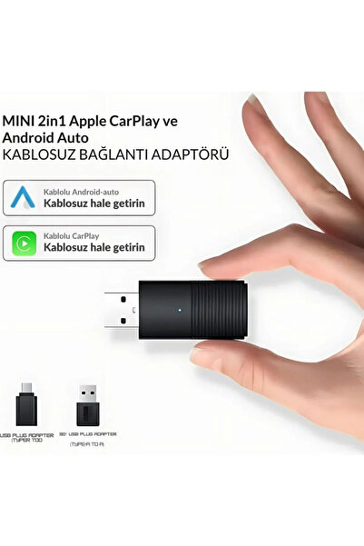 carplay Mini 2in1 Araç Kiti Kablosuz Carplay & Android Auto Adaptörü Hızlı WiFi 5.8GHz Bağlantı Bluetooth