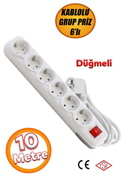 NUBLADO 6'lı Grup Priz - (10 METRE) Topraklı Fiş Çoğaltıcı Çoklu Uzatma Kablo...