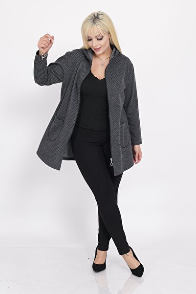 modayız Plus Size Hooded Cardigan with Pockets 30A-2221