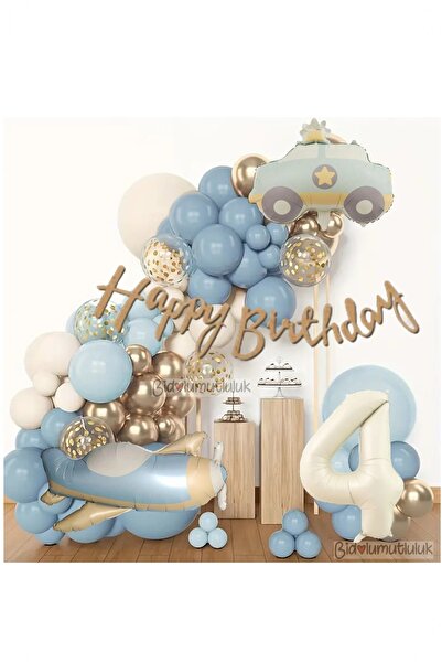 BİDOLUMUTLULUK Retro Renk Uçak Polis Arabalı Folyo Balon Seti