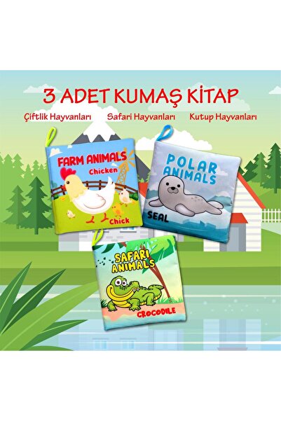 Tox 3 Kitap Ingilizce Çiftlik Hayvanları , Kutup Ve Safari Hayvanları Kumaş Sessiz Kitap E119 E125 E