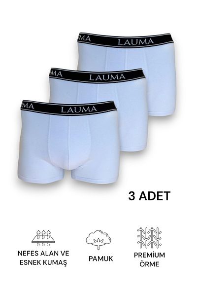 LAUMA Λευκό βαμβακερό αντιολισθητικό Lycra Ανδρικό Boxer 3 Πακ