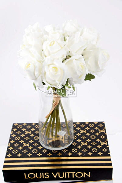 Yapay Çiçek Deposu Yapay Çiçek 12li Premium Gül Buketi Beyaz