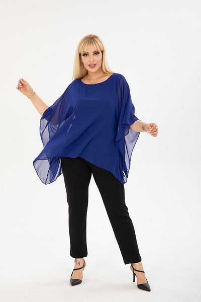modayız Large Size Saks Chiffon Blouse 3A-2403