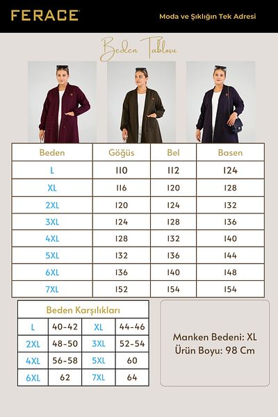Ferace Large Size Women's Organ Cardigan - Celik Ottoman Brown