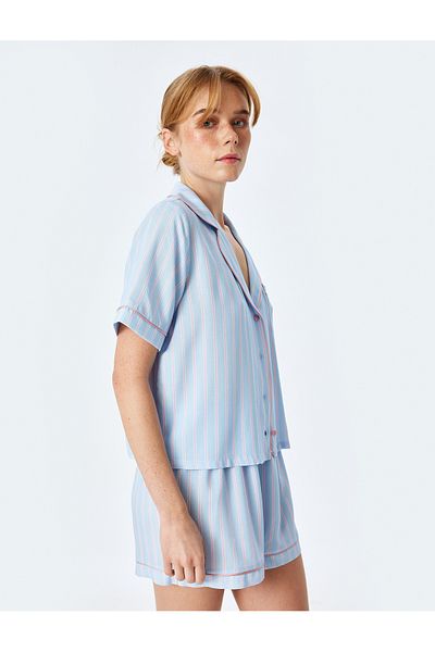 Koton Top de pijama cu guler de cămașă cu mânecă scurtă din viscoză
