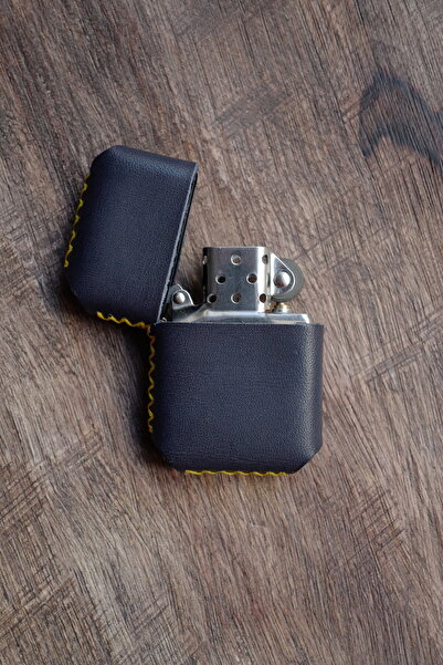 CACTUS Hakiki Deri Kılıflı Benzinli Çakmak ,Tamamen El İşi Üretim Lacivert Re...