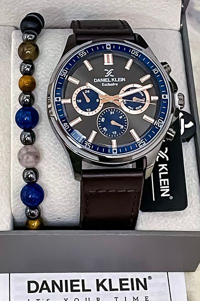 Daniel Klein Brand All Functions Active Leather Band Men's Watch (with Bracelet Gift)
